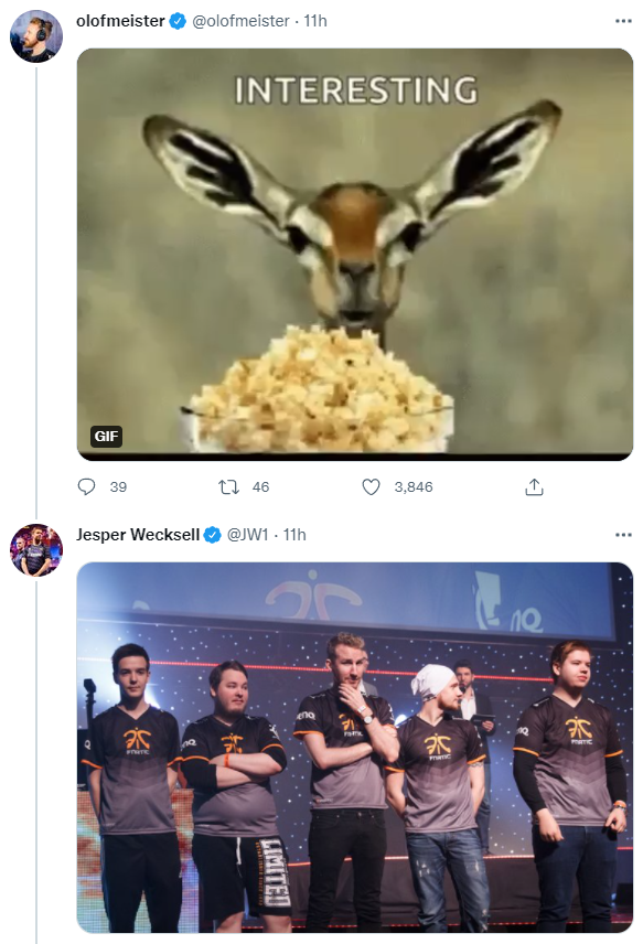 olofmeister, flusha和JW三人互动，暗示组建Last Dance