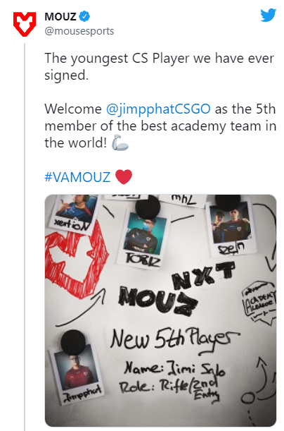 【CSGO】MOUZ NXT签约15岁芬兰小将Jimpphat 