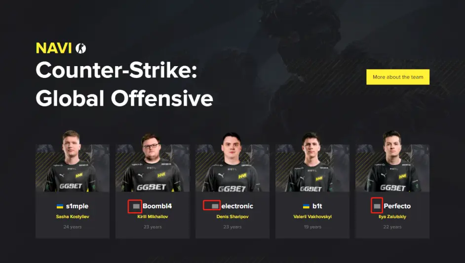 CSGO NAVI俱乐部官网删除队内俄罗斯选手国旗