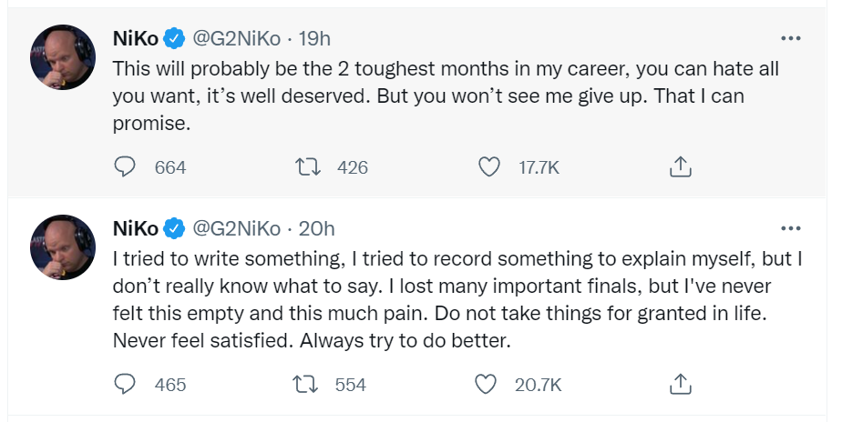 NiKo：这可能是我职业生涯中最艰难的两个月