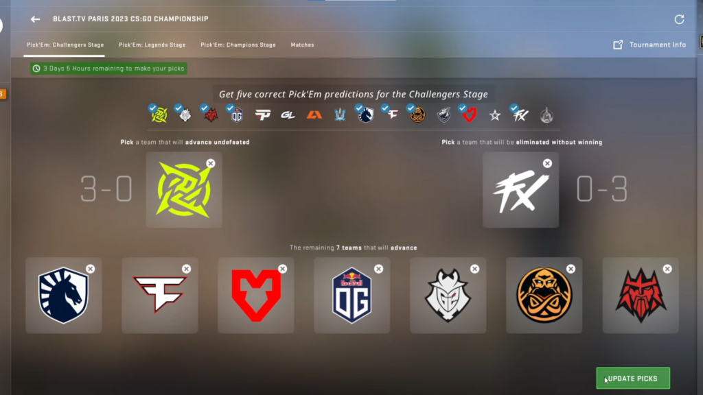 CSGO BLAST Paris Major Pick’ems - Challenger Stage pick Predictions